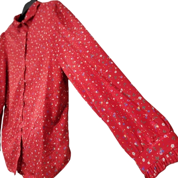 The Villager VTG Red Mini Floral Print Button Down Long Sleeve Women's Size 16 - Picture 6 of 12